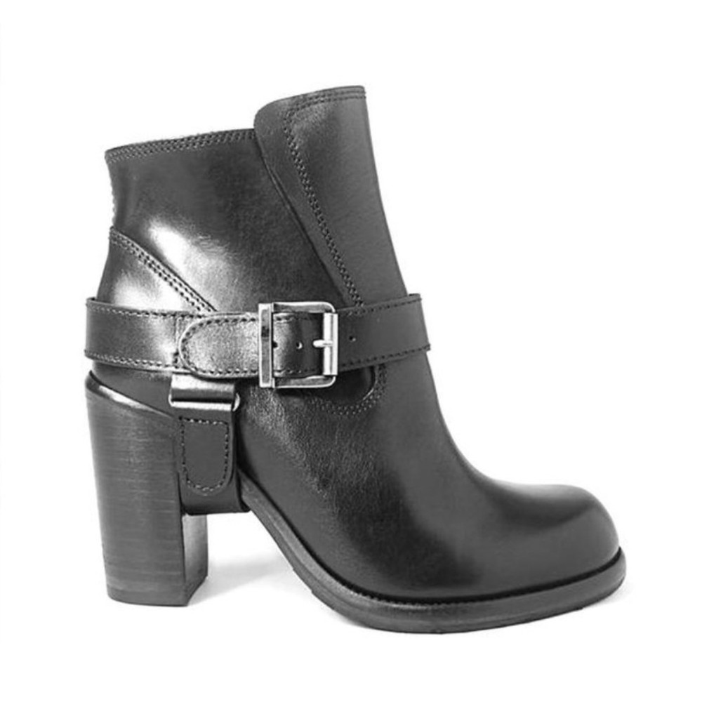 All Saints Ankle Boots Women 37 Black Excellent Leather Moto Block Heel Buckle